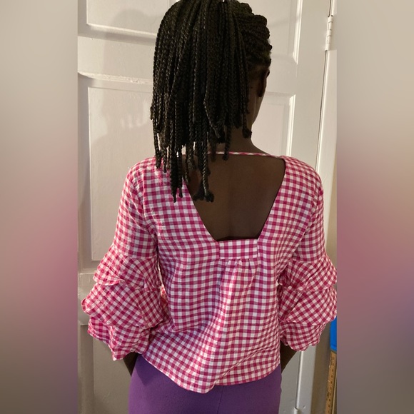 Zara BasicCollection CottageCore XS Red White gingham check retro unique Blouse - Picture 3 of 5
